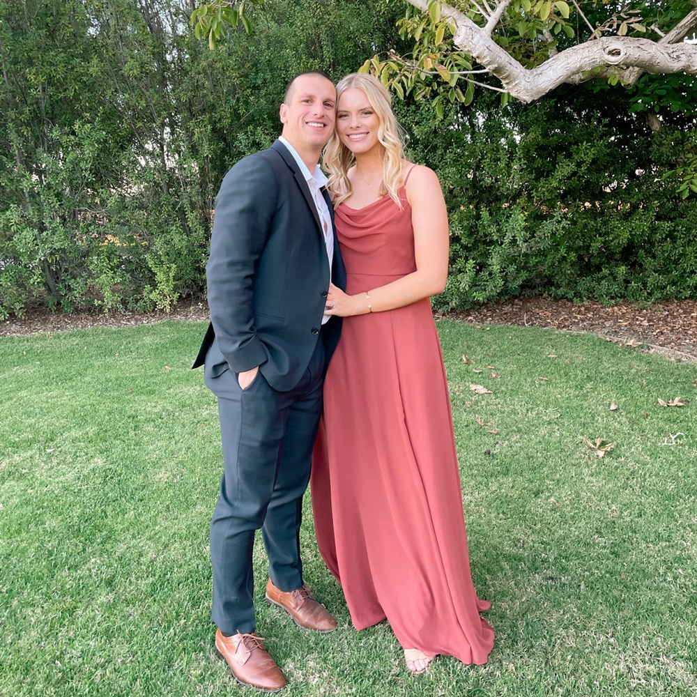 David’s Bridal spaghetti strap bridesmaid dress